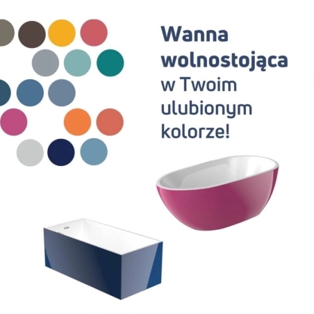 Wanna wolnostojąca akrylowa prostokątna biała 140 x 75 cm NEVO z przelewem chrom | Możliwa opcja Go Color