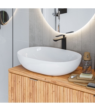 Umywalka ceramiczna nablatowa owalna biała 60 x 43 cm DOTI white z cienkim rantem typu Slim
