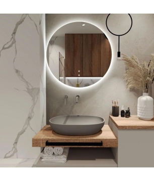 Umywalka ceramiczna nablatowa owalna szara matowa 60 x 43 cm DOTI Grey z cienkim rantem typu Slim