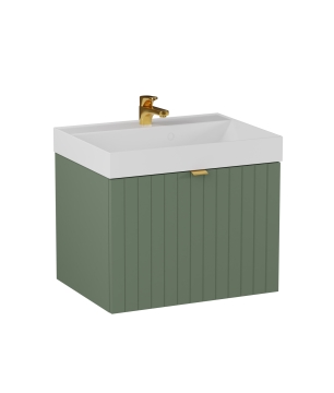 Szafka łazienkowa wisząca zielona lamelowe fronty 60 x 45 cm z umywalką z otworem CUSCO