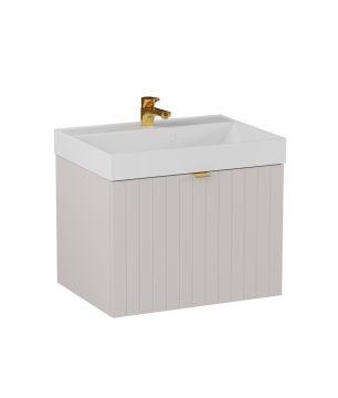 Szafka łazienkowa wisząca kaszmir lamelowy front 60 x 45 cm z umywalką z otworem CUSCO
