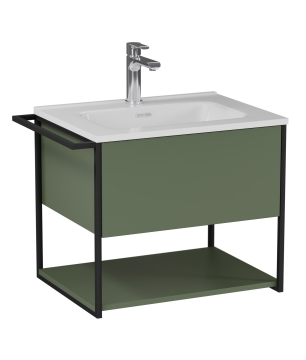 Szafka łazienkowa wisząca zielona loftowa 60 x 45 cm z umywalką z otworem VALO