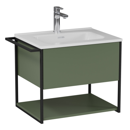 Szafka łazienkowa wisząca zielona loftowa 60 x 45 cm z umywalką z otworem VALO