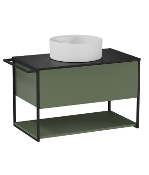 Szafka łazienkowa wisząca zielona loftowa 80 x 45 cm z czarnym blatem o strukturze kamienia VALO
