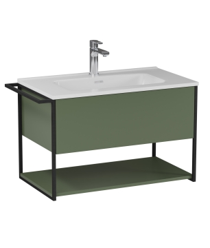 Szafka łazienkowa wisząca zielona loftowa 80 x 45 cm z umywalką z otworem VALO