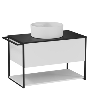 Szafka łazienkowa wisząca biała loftowa 80 x 45 cm z czarnym blatem o strukturze kamienia VALO