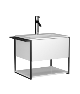 Szafka łazienkowa wisząca biała loftowa 60 x 45 cm z umywalką z otworem VALO