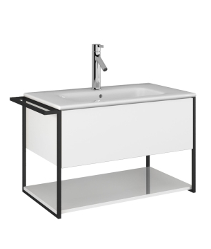 Szafka łazienkowa wisząca biała loftowa 80 x 45 cm z umywalką z otworem VALO