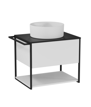 Szafka łazienkowa wisząca biała loftowa 60 x 45 cm z czarnym blatem o strukturze kamienia VALO