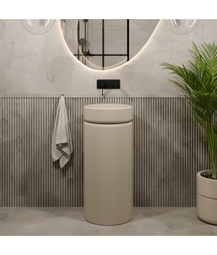 Umywalka z konglomeratu wolnostojąca okrągła beżowa matowa 87 x 38 cm RONA Beige Matt