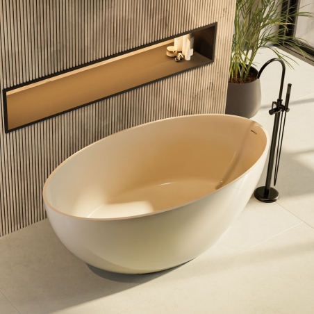 Wanna wolnostojąca KALMI Beige Glow 160x85 – subtelna elegancja w beżowym połysku