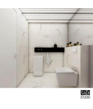 Umywalka ceramiczna wolnostojąca kwadratowa biała z półką i z otworem na baterię 40 cm KUBIK
