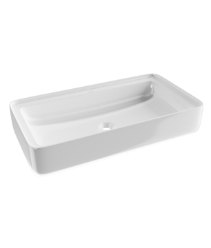 Umywalka ceramiczna nablatowa prostokątna biała bez otworu na baterię 75 x 40 cm MERA