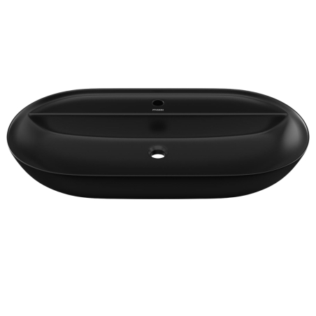 Umywalka ceramiczna nablatowa owalna czarna z otworem i z półką na mydło 80 x 40 cm DECOS Black z rantem Slim