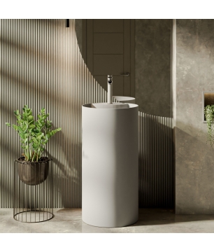 Umywalka z konglomeratu wolnostojąca okrągła szara matowa 87 x 44 cm KALMI GREY MATT z otworem
