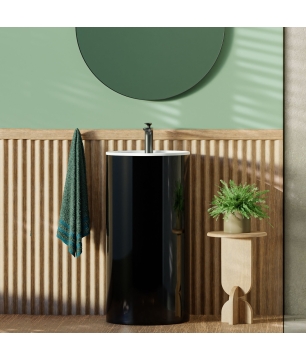 Umywalka z konglomeratu wolnostojąca okrągła czarna błyszcząca 87 x 44 cm KALMI BLACK GLOW z otworem