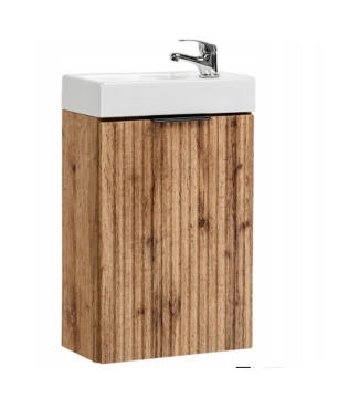Szafka wisząca w kolorze naturalnego drewna ryflowane fronty z białą umywalką 40 x 22 cm ASTROS Light Oak