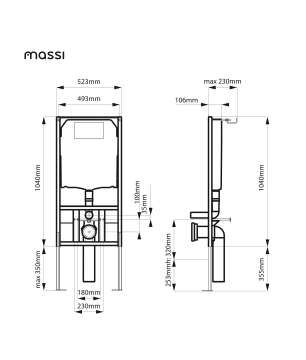 Stelaż podtynkowy do miski wiszącej WC LERA rozstaw 180 / 230 mm