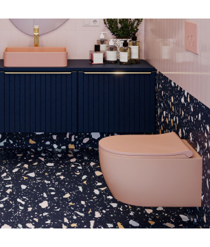 Miska WC wisząca LERA Pink – różowa, bezkołnierzowa, z deską Slim