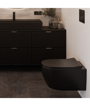 Miska WC wisząca LERA Black – czarna, bezkołnierzowa, z deską Slim
