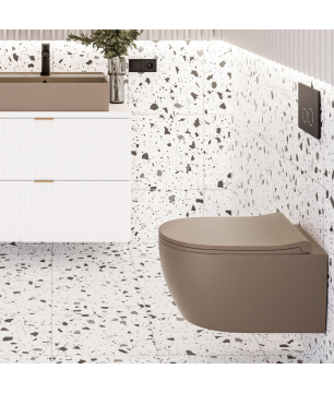Miska WC wisząca LERA Cappuccino – brązowa, bezkołnierzowa, z deską Slim