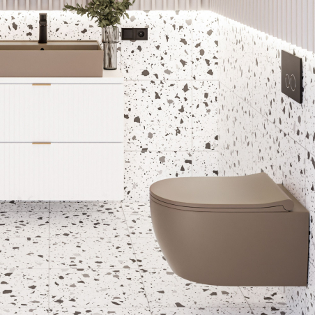 Miska WC wisząca LERA Cappuccino – brązowa, bezkołnierzowa, z deską Slim