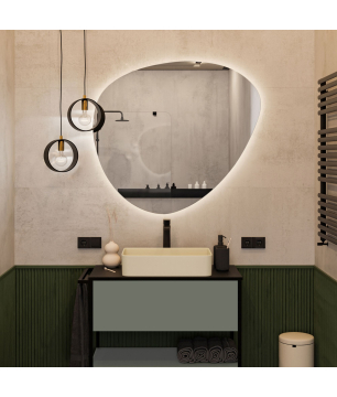 Lustro o nieregularnym kształcie oszlifowane podświetlane plama 100 x 73 cm MOIRA LED