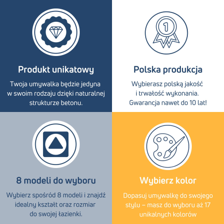 Massi Umywalka betonowa wisząca / nablatowa półokrągła z półką bez otworu na baterię 65 x 30 cm LARMO | różne kolory