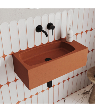 Wall-mounted / countertop rectangular concrete washbasin without faucet hole 65 x 30 cm with shelf ZALM | different colors