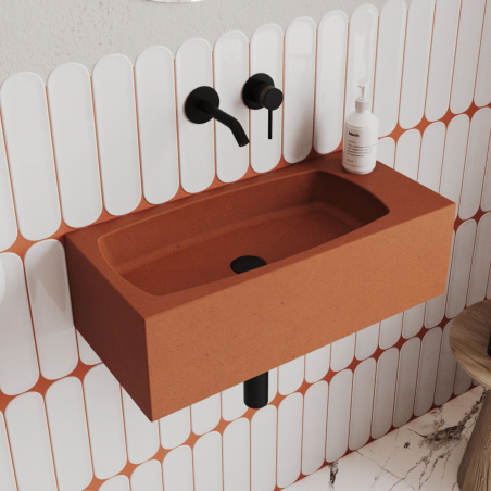 Wall-mounted / countertop rectangular concrete washbasin without faucet hole 65 x 30 cm with shelf ZALM | different colors