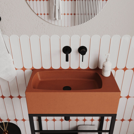 Wall-mounted / countertop rectangular concrete washbasin without faucet hole 65 x 30 cm with shelf ZALM | different colors