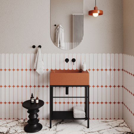 Wall-mounted / countertop rectangular concrete washbasin without faucet hole 65 x 30 cm with shelf ZALM | different colors
