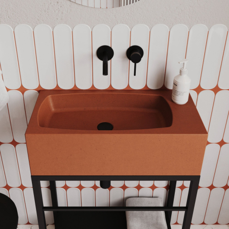 Wall-mounted / countertop rectangular concrete washbasin without faucet hole 65 x 30 cm with shelf ZALM | different colors