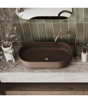 Countertop oval concrete washbasin without faucet hole 60 x 36 cm FORMO |different colors