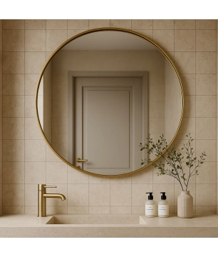 Lustro okrągłe w złotej...