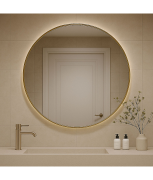 Okrągłe lustro VALO Slim LED Gold – podświetlane w złotej ramie
