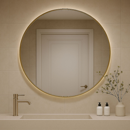 Okrągłe lustro VALO Slim LED Gold – podświetlane w złotej ramie