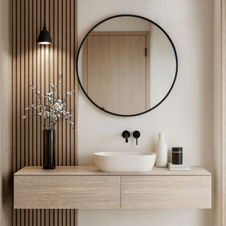 copy of Lustro okrągłe w czarnej ramie bez oświetlenia 50 cm VALO Slim Black