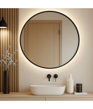 Lustro okrągłe podświetlane VALO Slim LED Black w matowej czarnej ramie – różne rozmiary