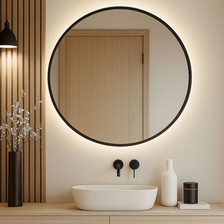 copy of Lustro okrągłe podświetlane w czarnej ramie mat 50 cm VALO Slim LED Black