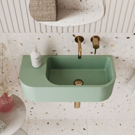 Wall-mounted / countertop semi-circular concrete washbasin with shelf without faucet hole 65 x 30 cm LARMO | Various colors
