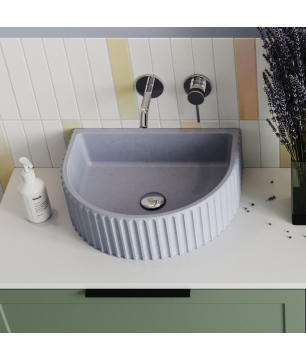 Wall-mounted / countertop semi-circular concrete washbasin without faucet hole 45 x 36 cm MUSLIN | Various colors