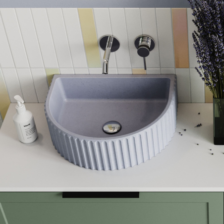 Wall-mounted / countertop semi-circular concrete washbasin without faucet hole 45 x 36 cm MUSLIN | Various colors
