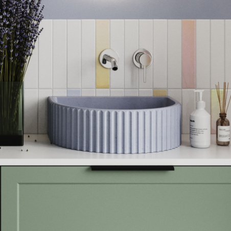 Wall-mounted / countertop semi-circular concrete washbasin without faucet hole 45 x 36 cm MUSLIN | Various colors