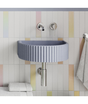 Wall-mounted / countertop semi-circular concrete washbasin without faucet hole 45 x 36 cm MUSLIN | Various colors