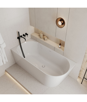 Wanna wolnostojąca narożna lewa z konglomeratu 160 x 75 cm WALL z przelewem typu SLIM