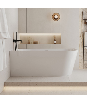 Wanna wolnostojąca narożna lewa z konglomeratu 160 x 75 cm WALL z przelewem typu SLIM