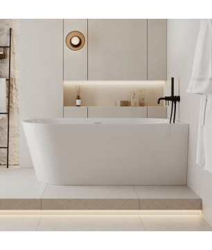 Wanna wolnostojąca narożna prawa z konglomeratu 160 x 75 cm WALL z przelewem typu SLIM