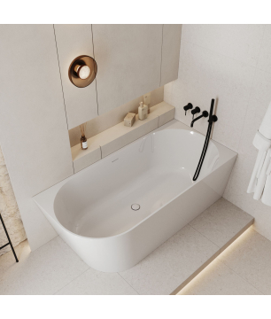 Wanna wolnostojąca narożna prawa z konglomeratu 160 x 75 cm WALL z przelewem typu SLIM