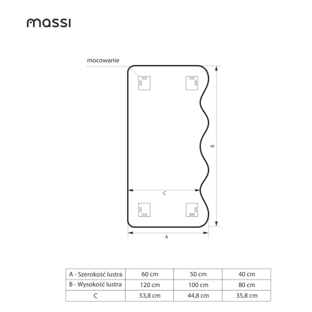 Lustro WAVE LED – falowany design, 3 kolory szkła